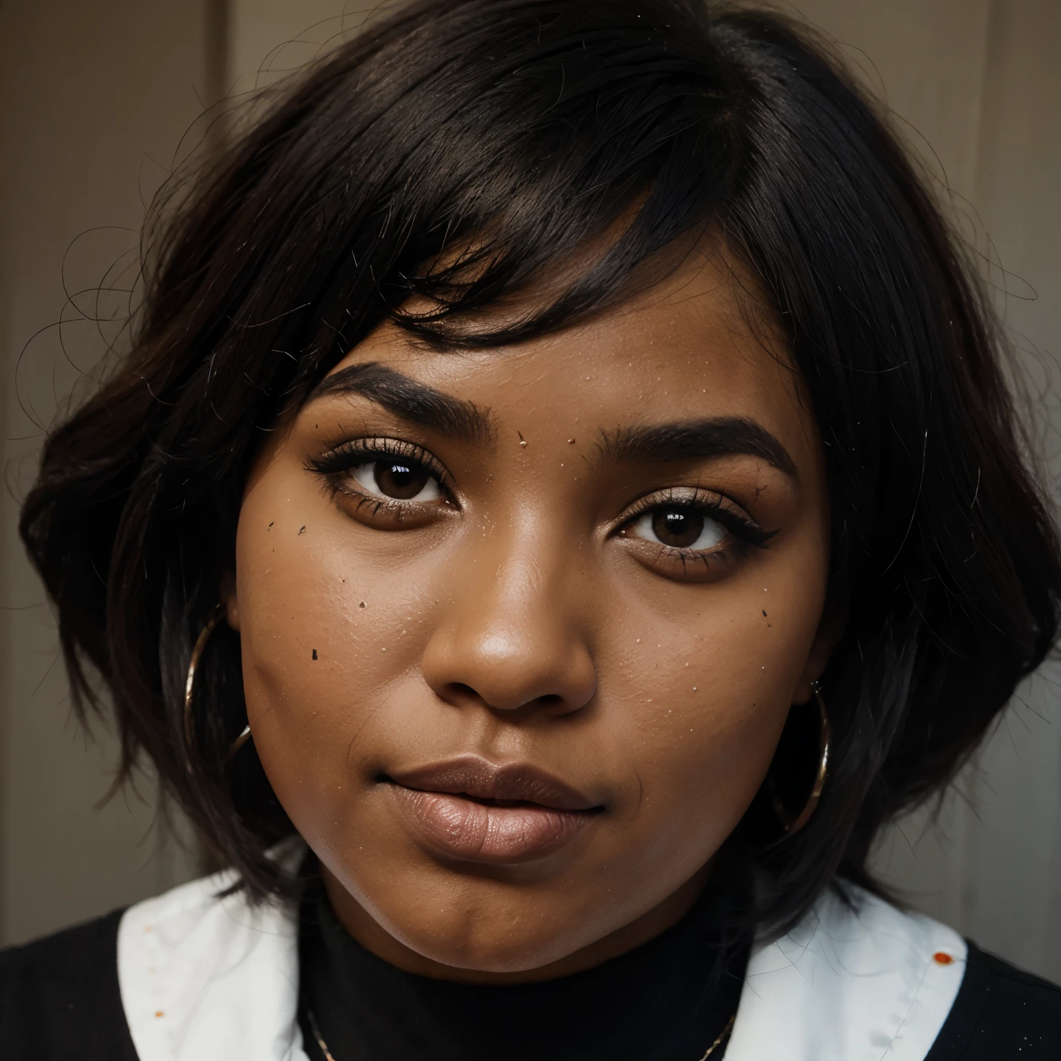 black fat woman painted eyes round face