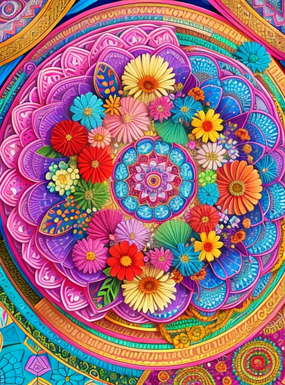 (beautiiful mandala), absurdres, highres, ultra detailed, extremly detailed, (bunch of flowers:1.3), (zentangle:1.2), (geometric:1.2),(pastel colors),