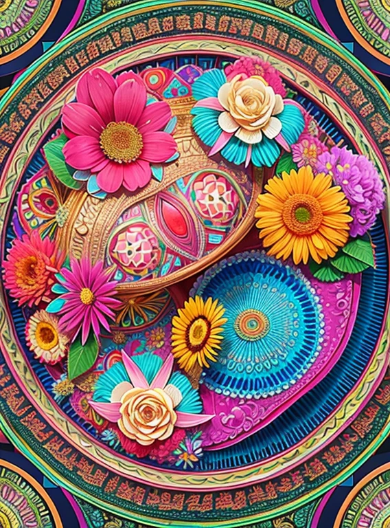(beautiiful mandala), absurdres, highres, ultra detailed, extremly detailed, (bunch of flowers:1.3), (zentangle:1.2), (geometric:1.2),(pastel colors),