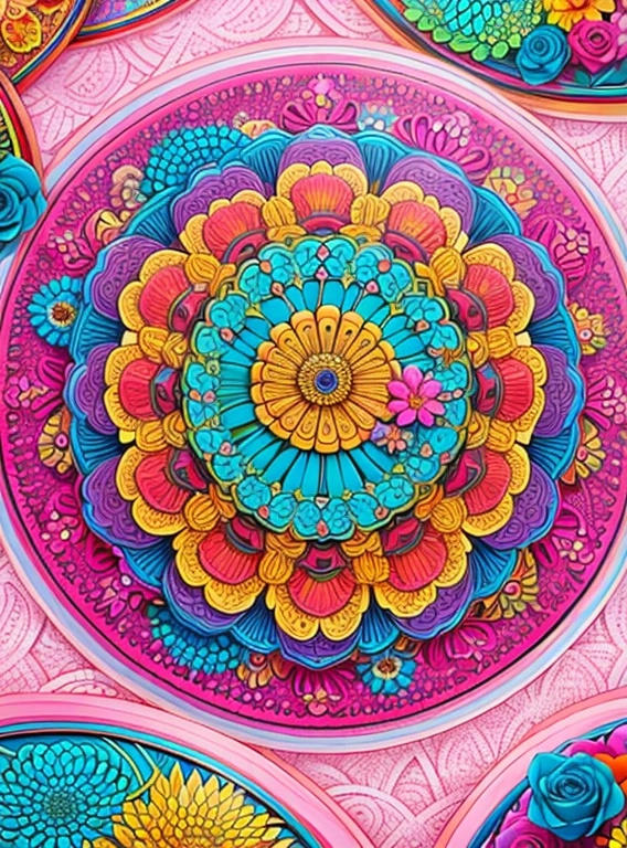 (beautiiful mandala), absurdres, highres, ultra detailed, extremly detailed, (bunch of flowers:1.3), (zentangle:1.2), (geometric:1.2),(pastel colors),