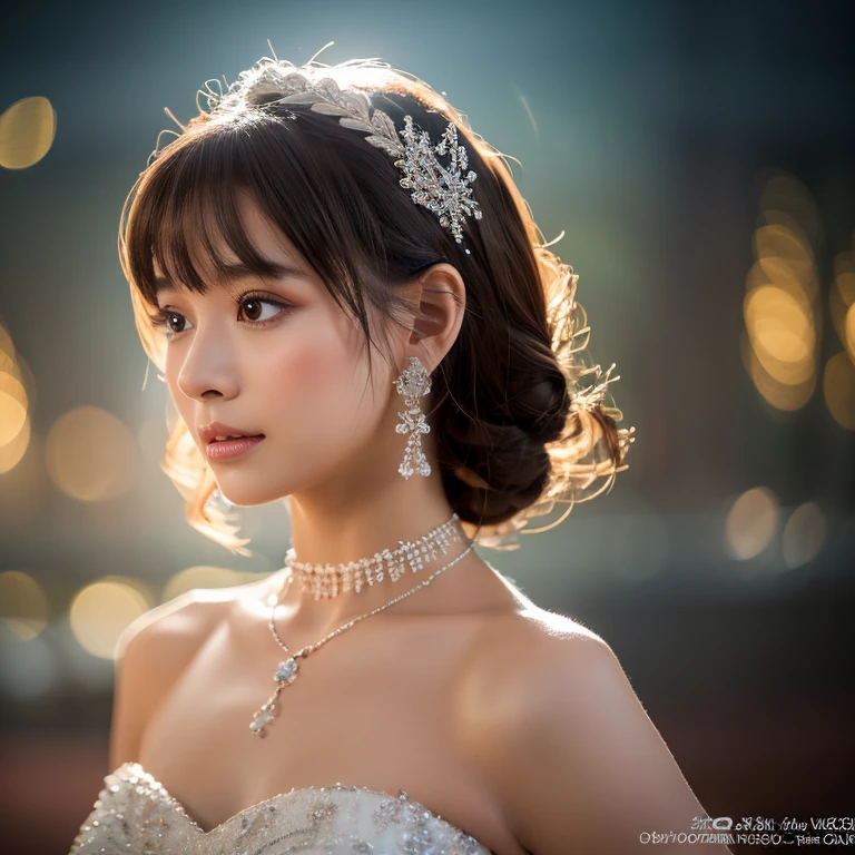 最high quality, masterpiece, High resolution, 1 girl,european wedding dresses,hair ornaments,necklace, jewelry,beautiful face,On top of that_body, Tyndall effect,realistic, dark studio, rim lighting, two-tone lighting,(high definition skin:1.2), 8K uhd, Digital single-lens reflex camera, soft lighting, high quality, volume lighting, Frank, photograph, High resolution, 4K, 8K, Bokeh、original