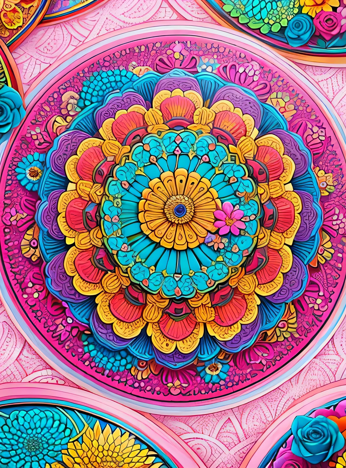 (linda mandala), absurdos, high resolution, ultra detalhado, extremamente detalhado, (ramo de flores:1.3), (Zentangle:1.2), (Geometric:1.2),(Cores pastel),