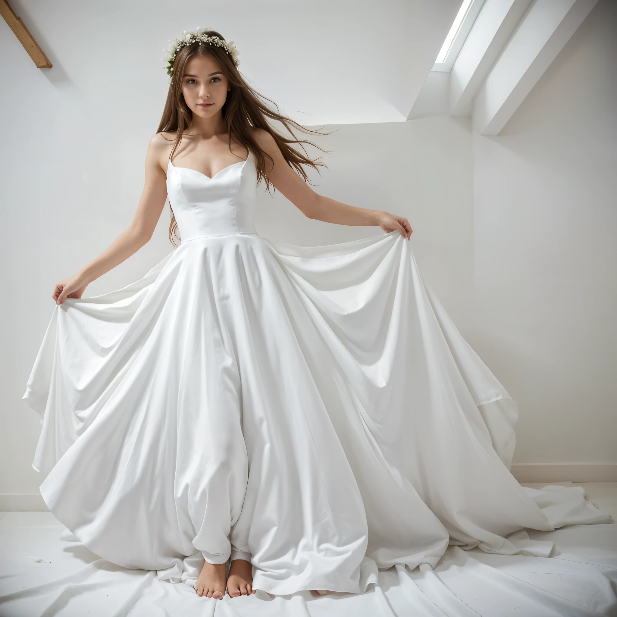 A girl, dressed in a wedding dress, white wedding dress, full body drawing, slim, long legs getting fucked