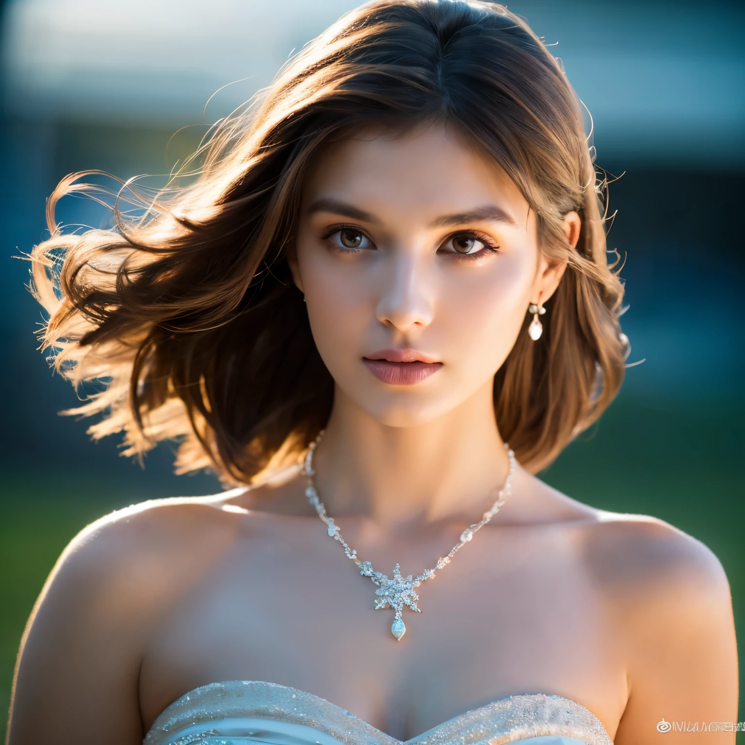 最high quality, masterpiece, High resolution, 1 girl,european wedding dresses,hair ornaments,necklace, jewelry,beautiful face,On top of that_body, Tyndall effect,realistic, dark studio, rim lighting, two-tone lighting,(high definition skin:1.2), 8K uhd, Digital single-lens reflex camera, soft lighting, high quality, volume lighting, Frank, photograph, High resolution, 4K, 8K, Bokeh