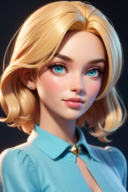 obra-prima, melhor qualidade, trabalho de rending 3d, estilo 3DMM, close-up, retrato, 3D, 1girl, solo, cabelo branco, cabelo longo, colar, sardas, joias, olhando para o lado, realista, parte superior do corpo, fundo simples, franja, olhando para longe, lips parted, olhos Azuis , gargantilha, maquiagem, vestido, super realista, pin up, style of light aquamarine and gold, attractive businesswoman, dirtyblonde hair
