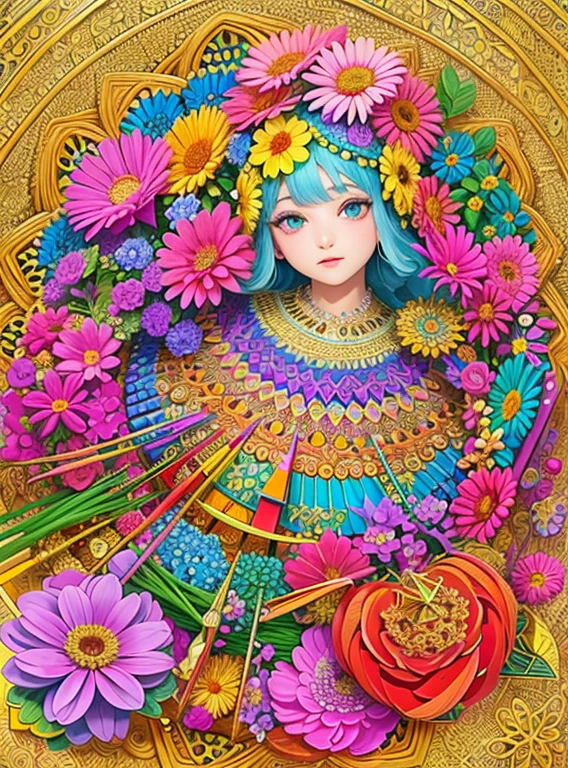 (beautiiful mandala), absurdres, highres, ultra detailed, extremly detailed, (bunch of flowers:1.3), (zentangle:1.2), (geometric:1.2),(pastel colors),