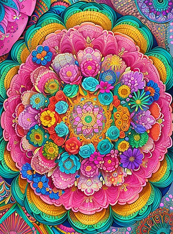 (beautiiful mandala), absurdres, highres, ultra detailed, extremly detailed, (bunch of flowers:1.3), (zentangle:1.2), (geometric:1.2),(pastel colors),