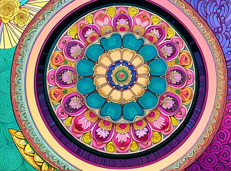 (beautiiful mandala), absurdres, highres, ultra detailed, extremly detailed, (bunch of flowers:1.3), (zentangle:1.2), (geometric:1.2),(pastel colors),