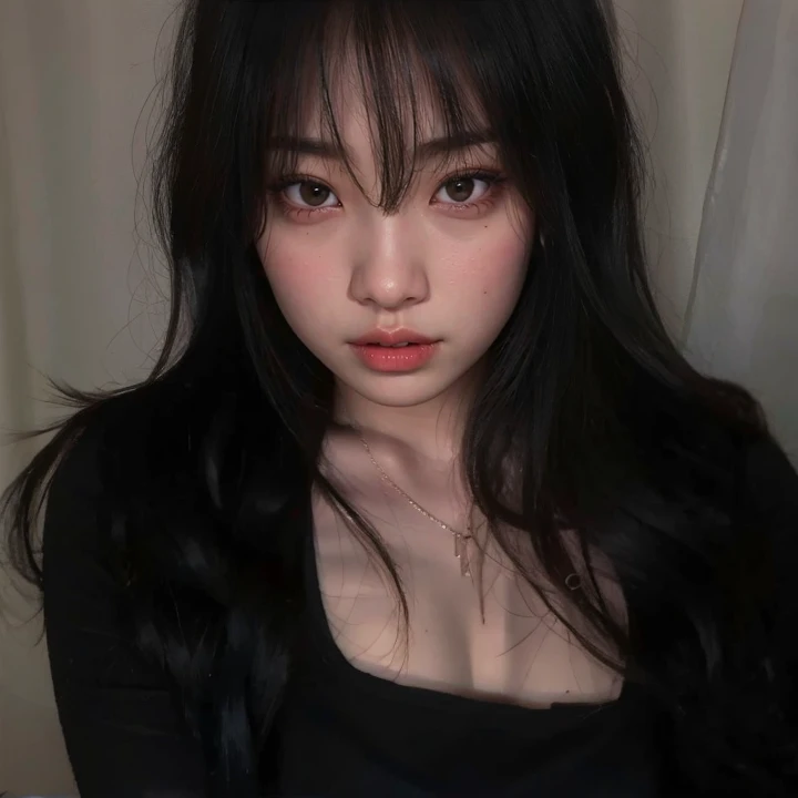 Arafed Asian woman with long black hair and a black blouse, asian girl, 18 years, young cute wan asian guy, 22 years, muchacha coreana, beautiful asian girl, asian guy, , she has black hair con flequillo, young asian girl, shikami, 21 years, asian woman, con flequillo