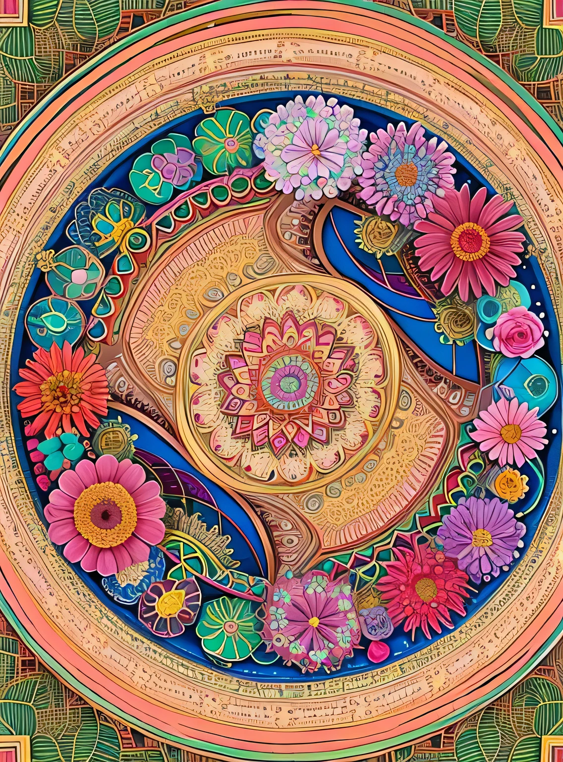 (linda mandala), absurdos, high resolution, ultra detalhado, extremamente detalhado, (ramo de flores:1.3), (Zentangle:1.2), (Geometric:1.2),(Cores pastel),