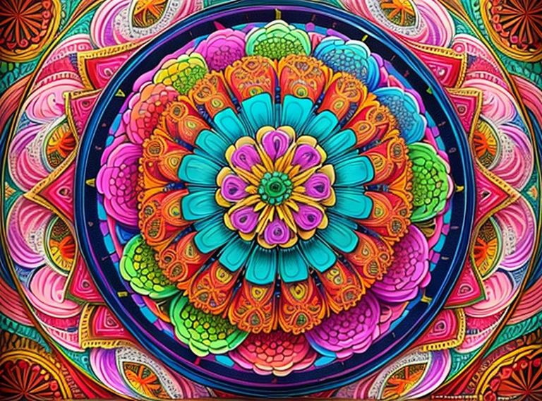 (beautiiful mandala), absurdres, highres, ultra detailed, extremly detailed, (bunch of flowers:1.3), (zentangle:1.2), (geometric:1.2),(vibrant colors),