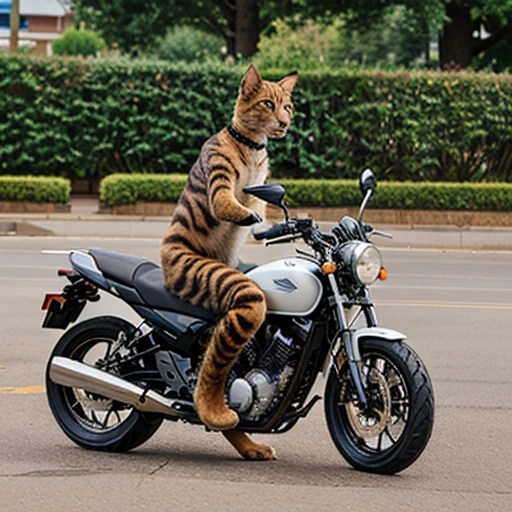 A cat riding a motorcycle on Jupiter