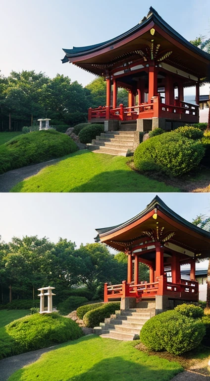 Realistic Japanese shrines that look like photos,Image of building only,Landscape only