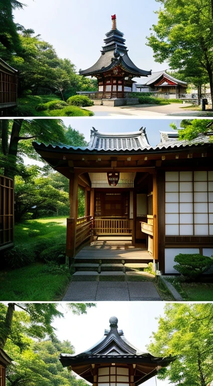 Realistic Japanese shrines that look like photos,Image of building only,Landscape only