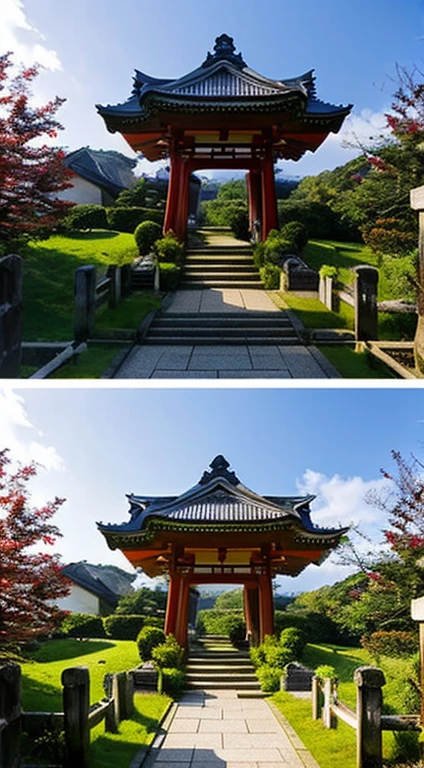 Realistic Japanese shrines that look like photos,Image of building only,Landscape only