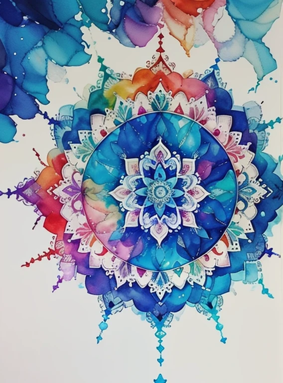 beautiful mandala, white sky, Alcohol ink and impasto mix painting,  explosion, 
yang08k,  beautiful,  colorful,
masterpieces, top quality, best quality, official art, beautiful and aesthetic,