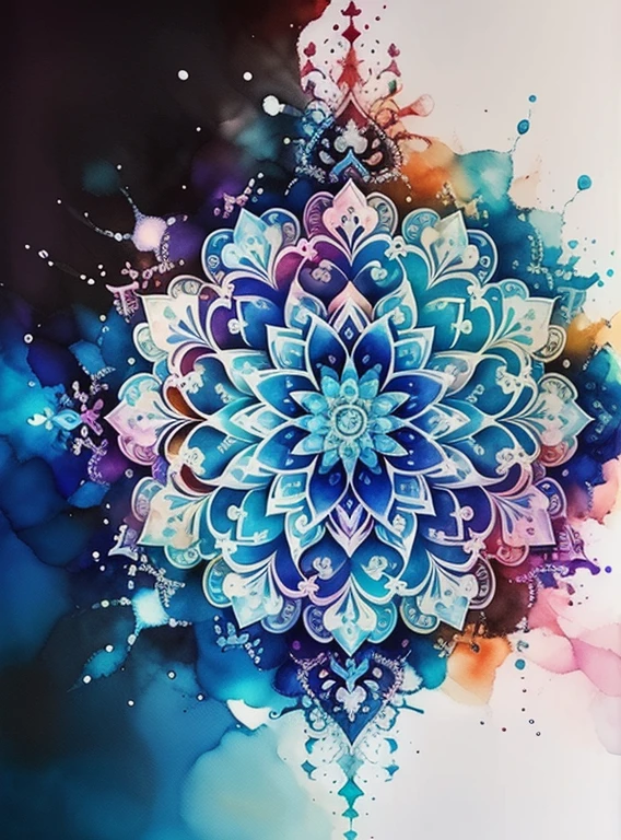 beautiful mandala, white sky, Alcohol ink and impasto mix painting,  explosion, 
yang08k,  beautiful,  colorful,
masterpieces, top quality, best quality, official art, beautiful and aesthetic,