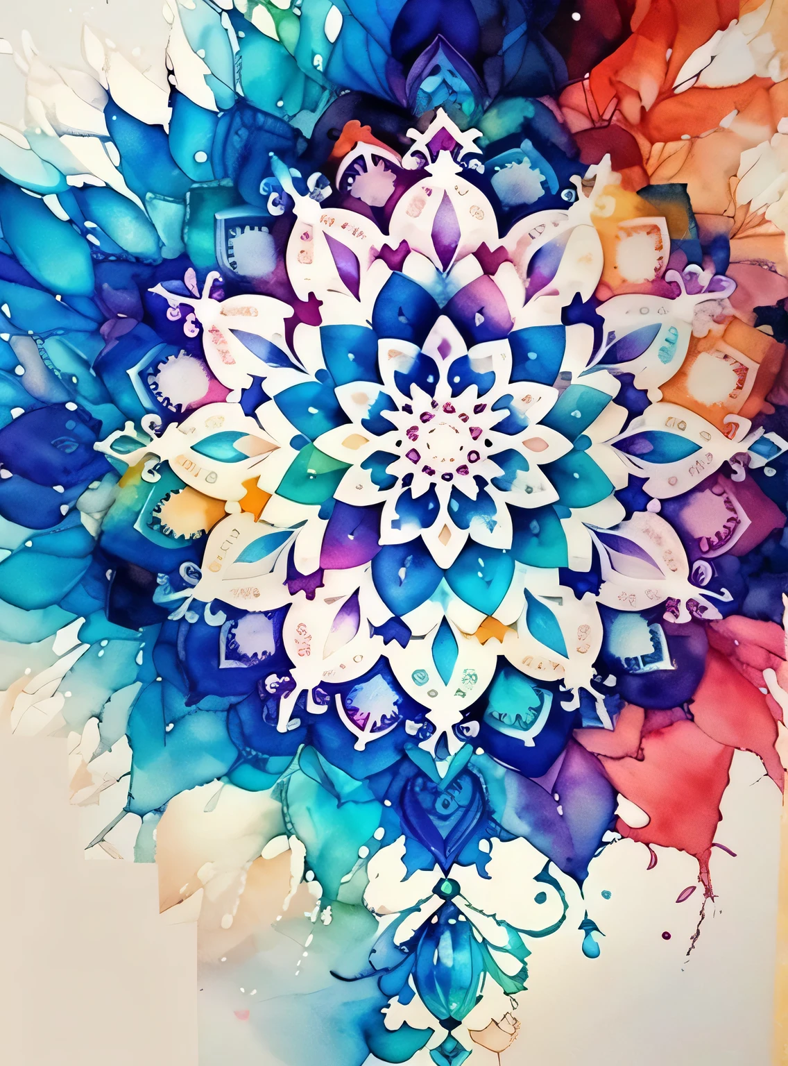 Lindo mandala, white sky, alcohol ink and impasto mix painting,  blast, 
Yang08k,  Lindo,  colorida,
obras-primas, maximum quality, melhor qualidade, arte oficial, Lindo and aesthetic,