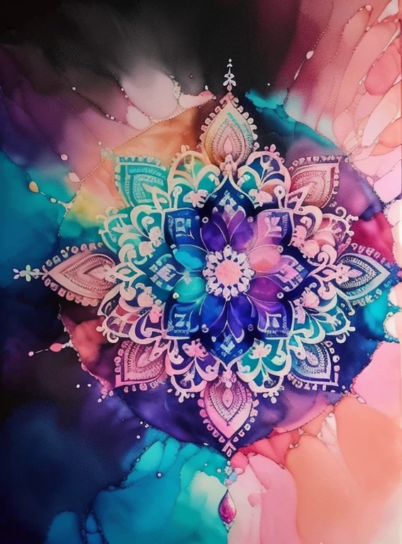 beautiful mandala, pink sky, Alcohol ink and impasto mix painting,  explosion, 
yang08k,  beautiful,  colorful,
masterpieces, top quality, best quality, official art, beautiful and aesthetic,