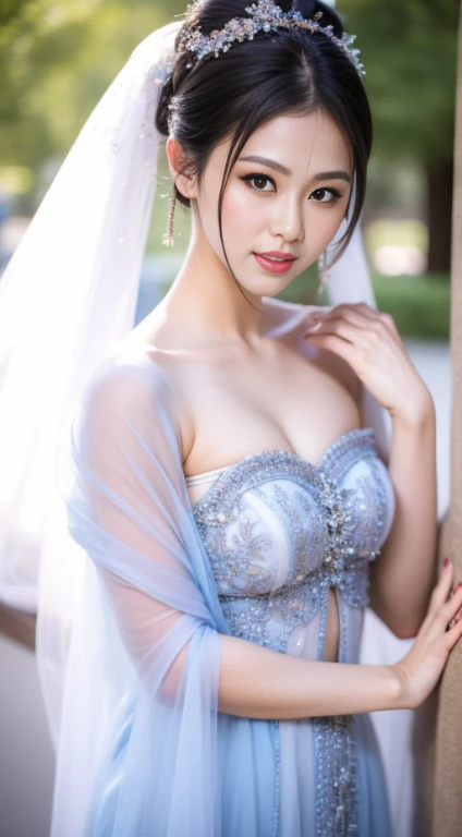(best quality, masterpiece:1.2), (realistic:1.3), (ultra-detailed background, detailed background), bokeh, highly detailed eyes, double eyelid, ((small breastantabulistic taut cleavage)), ((spread breast)), ((sexy obscene)), (large pretty areolae:1.2), frilled see-through dress, (lace-trimmed see-through white dress:1.4), bridal tiaras, gorgeous parchment see-through wedding dress, luxury see-through wedding dress, classic see-through wedding dress, show, bridal veil, bridal gauntlets, bridal cascading bouquet, upper body, wedding at church, from above, the skirt spreads round and wide, highly detailed eyes, double eyelid, (smiling adorable beauty:1.3), 1girl, cute, teenage, posing, smiling, dynamic angle, dynamic pose, (((no panties))), (((no bra))), short hair,