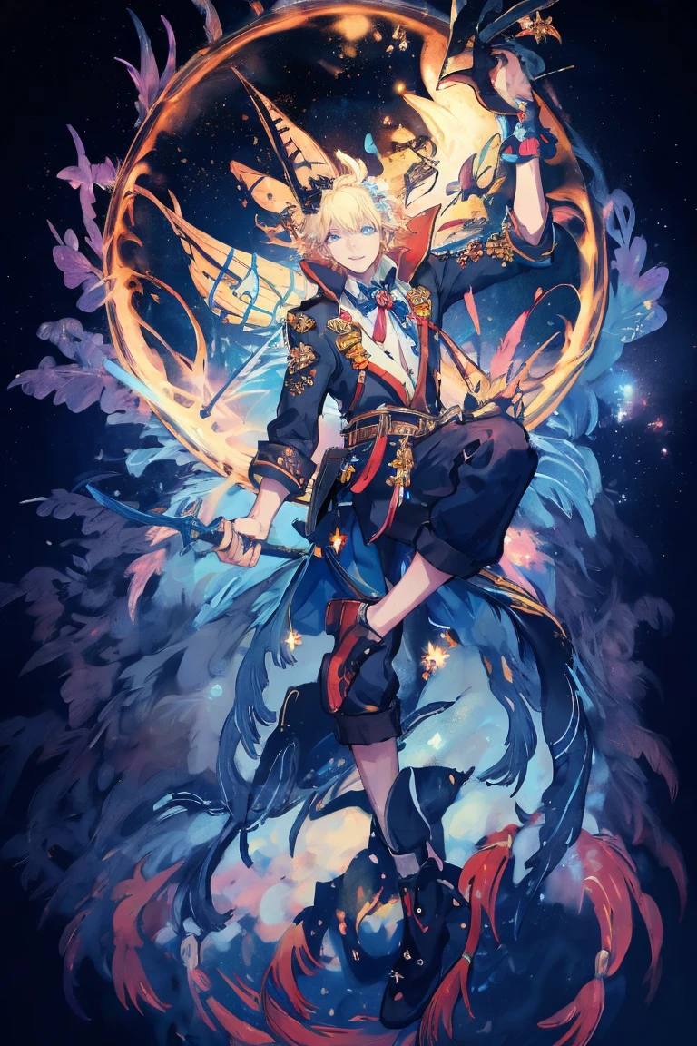 (Masterpiece:1.2, high quality), (pixiv:1.4), 1 man with short blond hair, prince. tall handsome man,