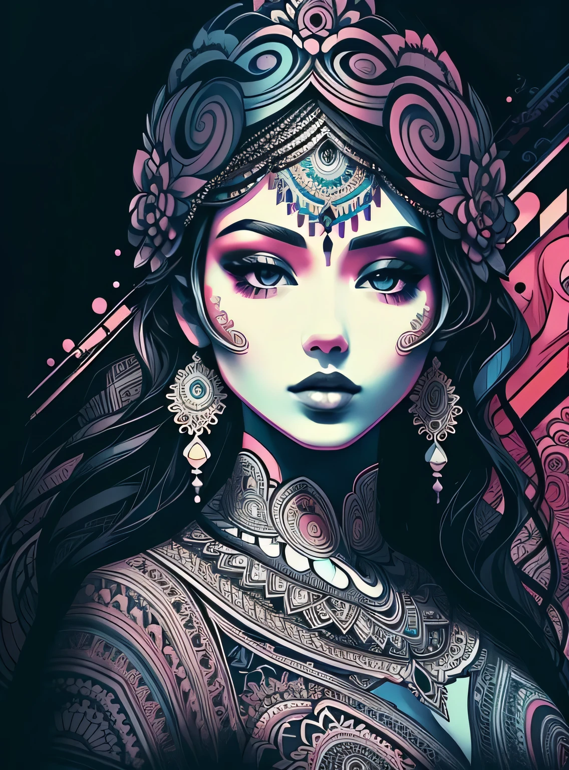 Lindo mandala, black sky, estilo de arte pop, Yang08k,  Lindo,  colorida,
obras-primas, maximum quality, melhor qualidade, arte oficial, Lindo and aesthetic,