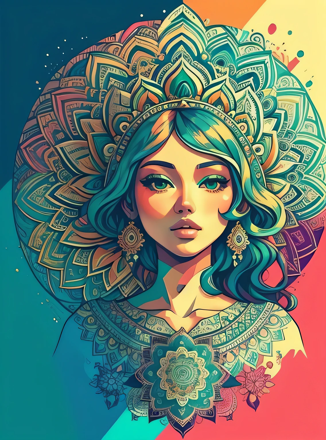 Lindo mandala, green sky, estilo de arte pop, Yang08k,  Lindo,  colorida,
obras-primas, maximum quality, melhor qualidade, arte oficial, Lindo and aesthetic,