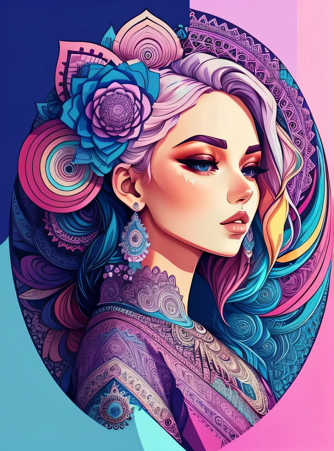 full woman body, saturated colors, psychedelic image, LSD, mandala, fractral, fantasy, tattoo, painted body