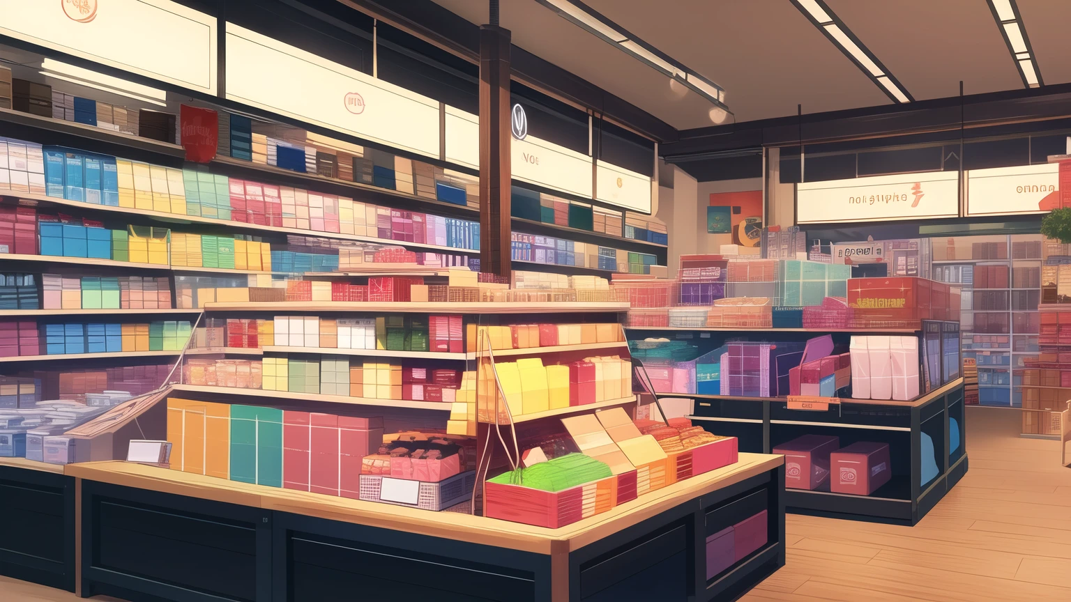 a store with a large number of goods, bright. no people