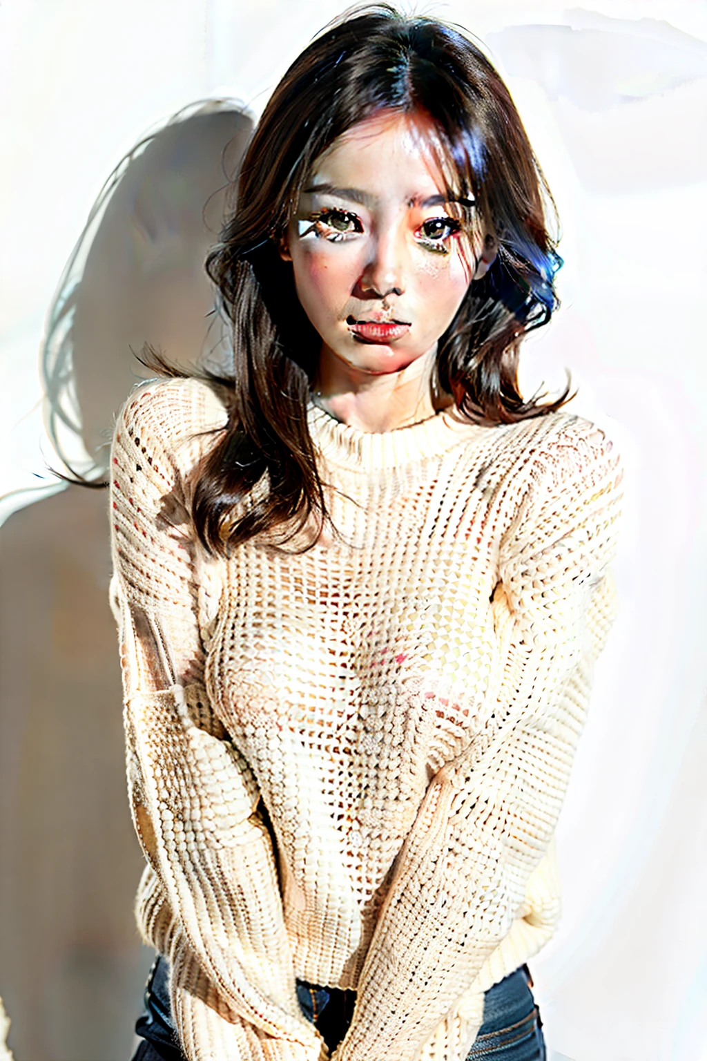 1girl,sweater,white background,