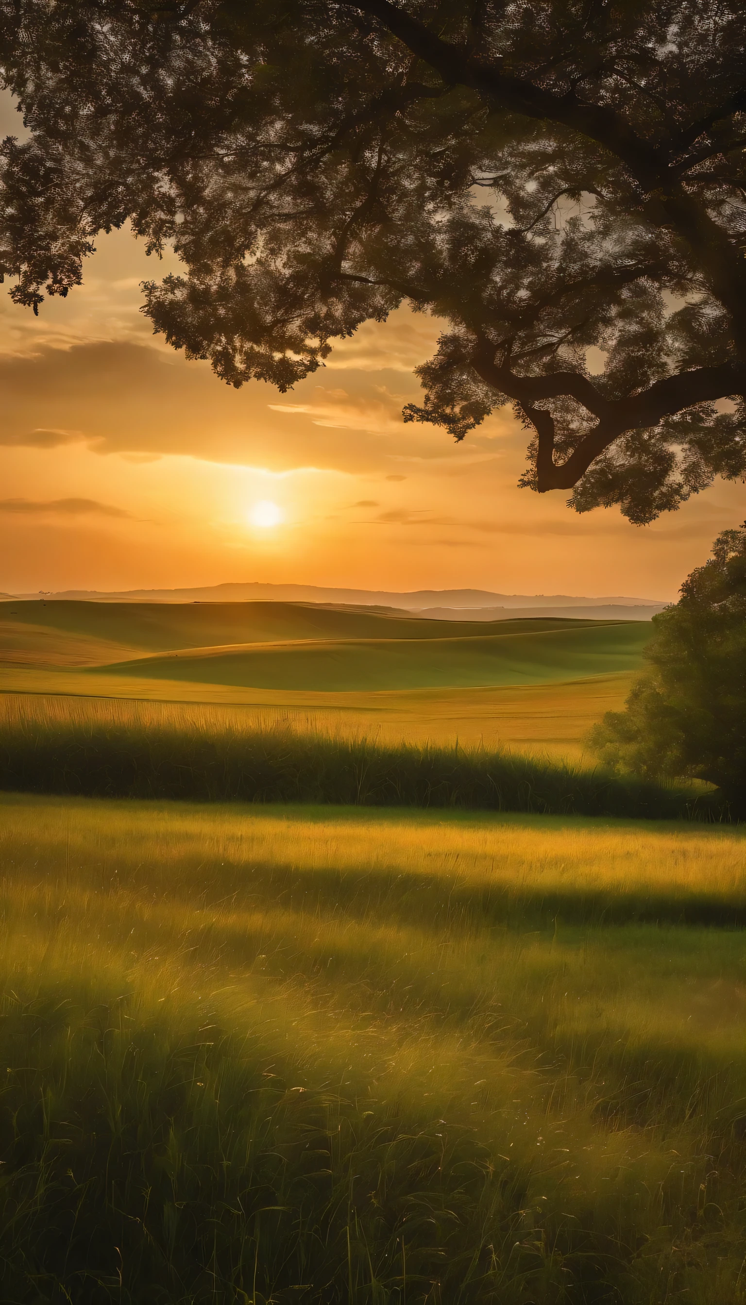 A gentle breeze blows at dusk in the countryside、A photo that captures the moment when grasslands and fields are enveloped in silence.