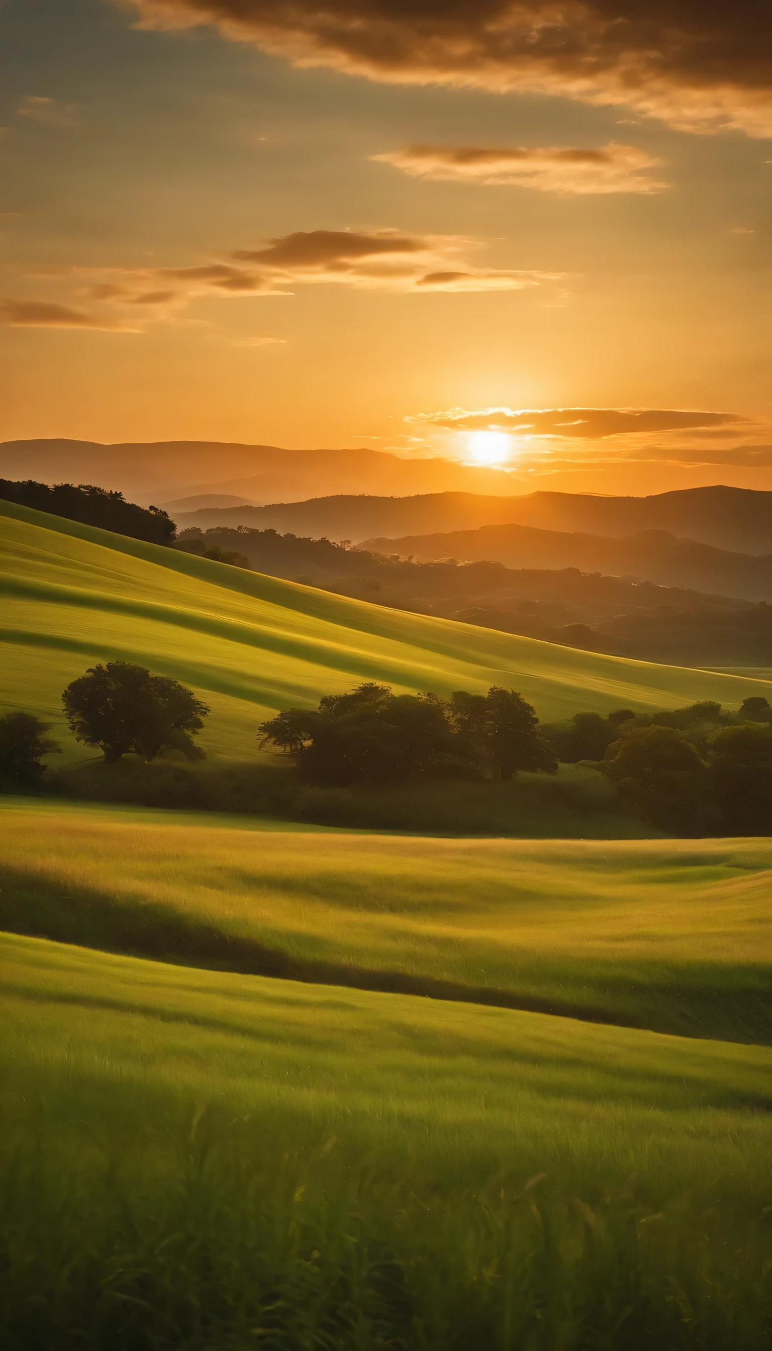 A gentle breeze blows at dusk in the countryside、A photo that captures the moment when grasslands and fields are enveloped in silence.