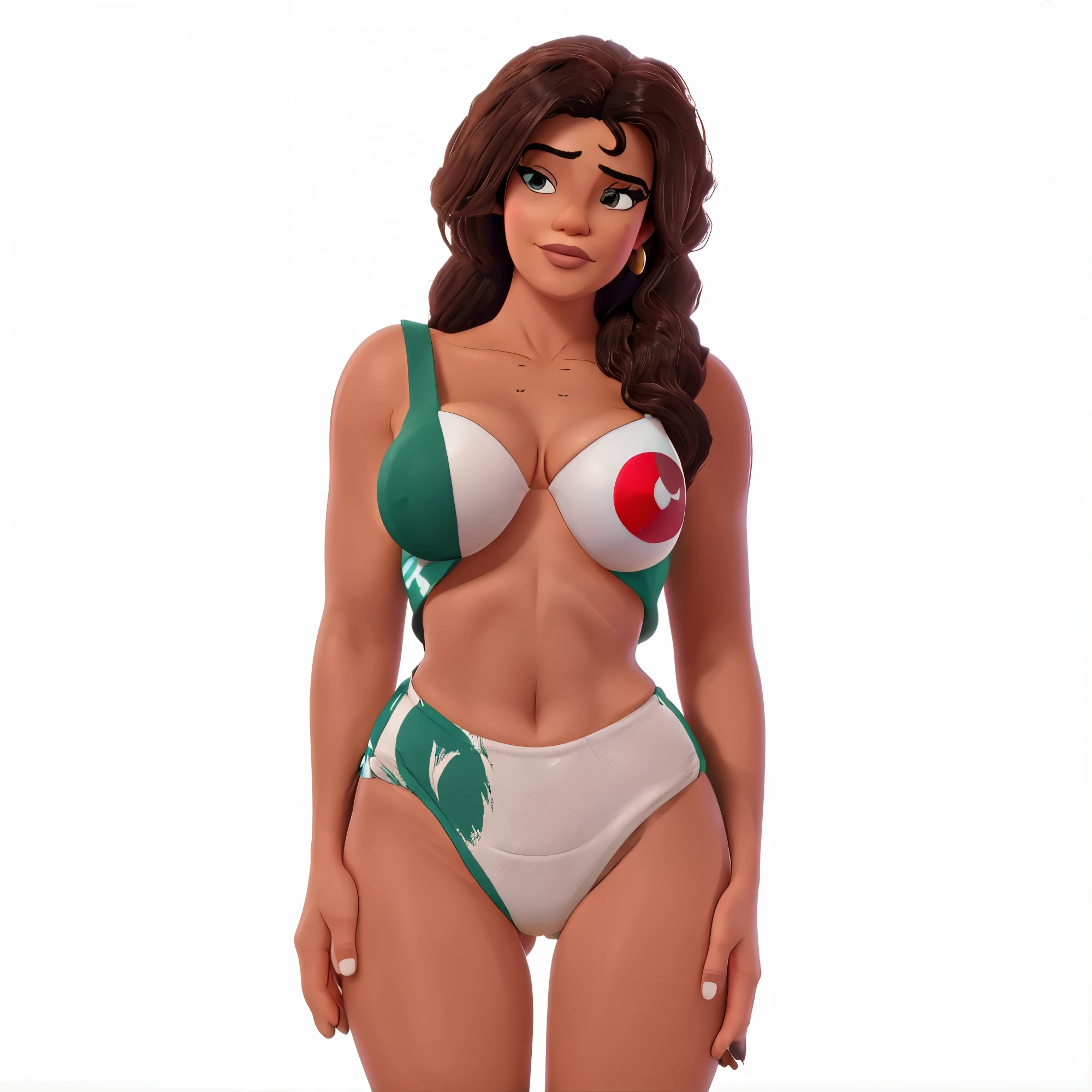 Sexy big breasted Mexican woman in skimpy bikini of the Mexican flag,