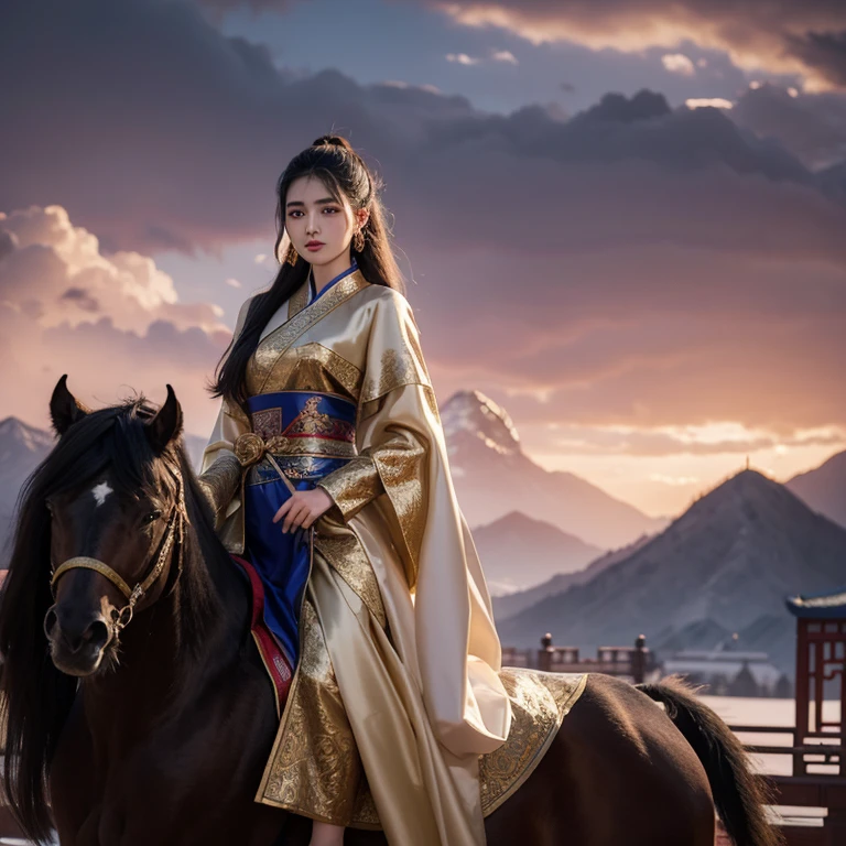 Central Asian girl, very beautiful，Wearing gorgeous silk robes，anger的, Handsome mixed race man, Wearing heavy Chinese-style armor，betrayal, anger, Dark Chinese palace background, 8k, Live wallpaper, very delicate, Very dense  