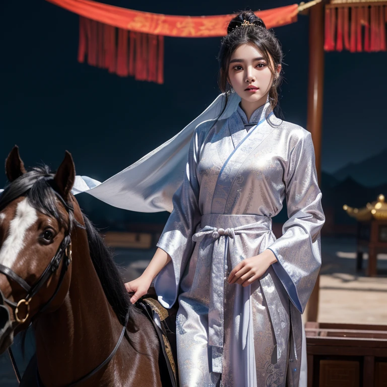 Central Asian girl, very beautiful，Wearing gorgeous silk robes，anger的, Handsome mixed race man, Wearing heavy Chinese-style armor，betrayal, anger, Dark Chinese palace background, 8k, Live wallpaper, very delicate, Very dense  