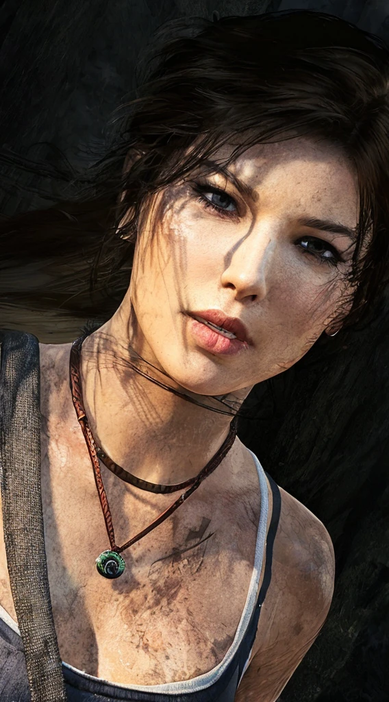 Lara croft as sexy nurse, beautiful detailed eyes, beautiful detailed lips, extremely detailed face and skin, long eyelashes, smoking a cigarette, medium shot, cinematic lighting, dramatic shadows, moody colors, dark and gritty, photorealistic, hyper detailed, 8k, best quality, masterpiece