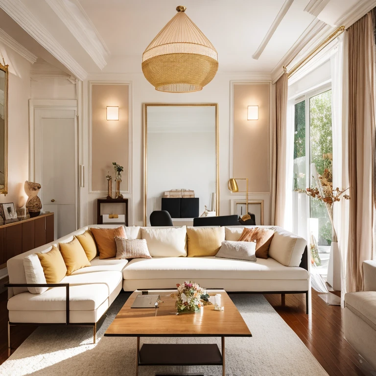 luxury bedroom, masterpiece, best quality, super detail, ultra high resolution, raw photo, 8k, modern living room, ( fabric sofa), (fabric pillow), imitation stone plastic paneling, brown and white, luxury, enchanting light style, light yellow and light black, combination of traditional and modern, light soft atmosphere, hard lines, masterpiece, surreal, 32k, extremely detailed Best quality CG unity 8k wallpaper INFO
