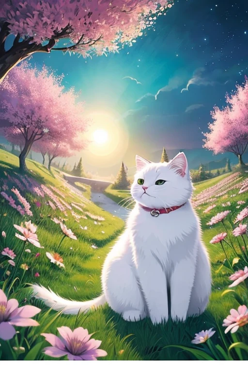 white cat magic Different world mysterious An illustration