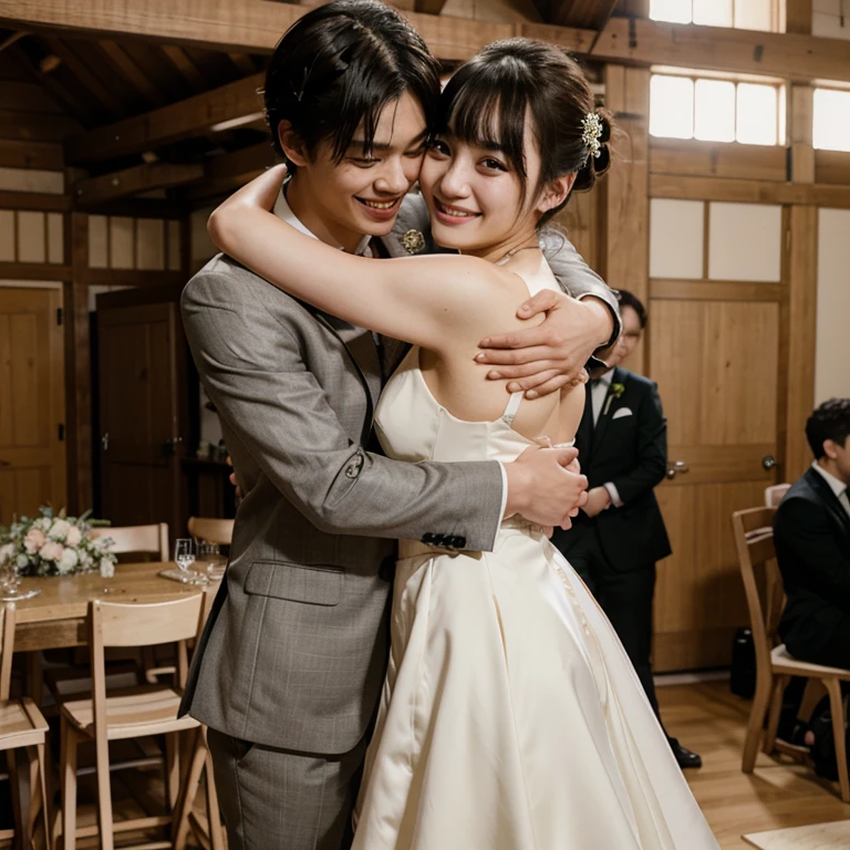 Nana Komatsu with mackenyu wedding pictures (hugging) (smiling) (realistic)