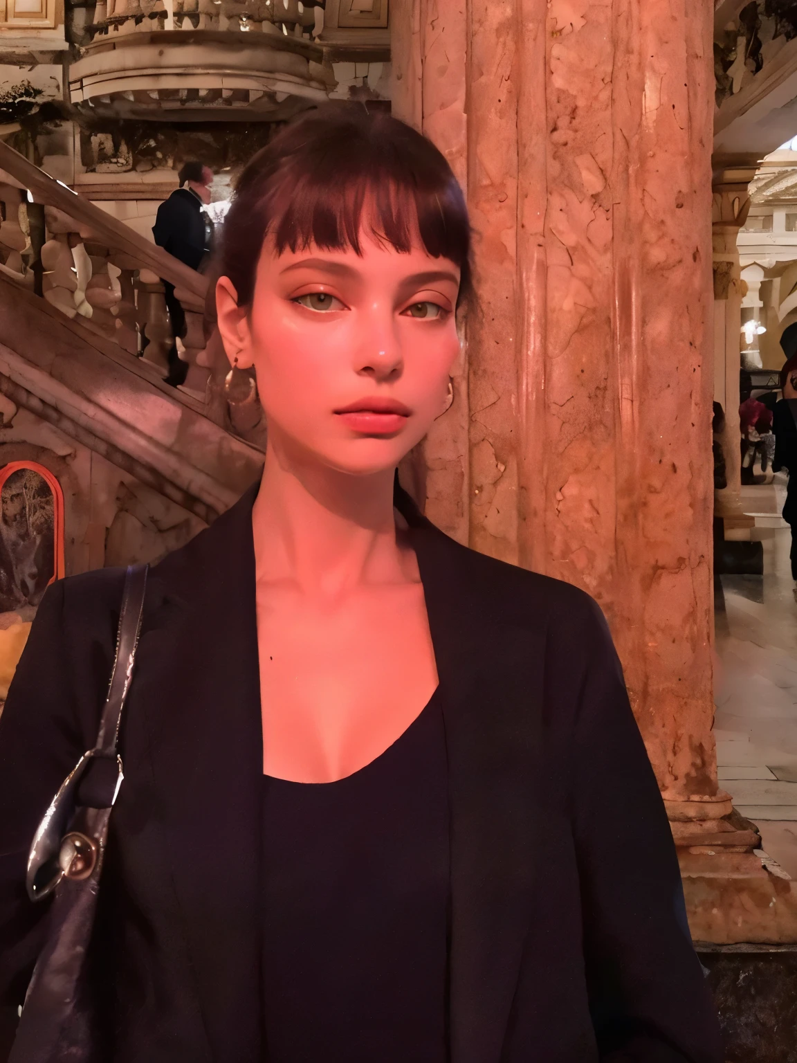 mulher de jaqueta preta e blusa preta em frente a uma escada, Retrato de Sophie Mudd, Aleksandra Waliszewska, Alina Ivanchenko, Anastasia Ovchinnikova, por Emma Andijewska, Angelina Stroganova, Victoria Gavrilenko, Madalena more often, Direction: Eva Gonzalès, Direction: Nina Hamnett