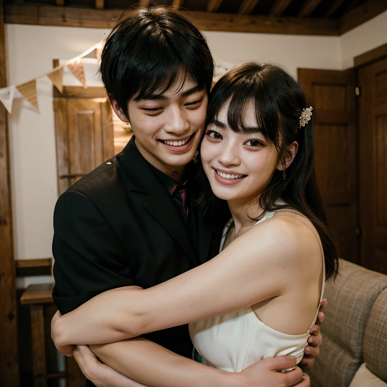 Nana Komatsu with mackenyu wedding pictures (hugging) (smiling) (realistic)