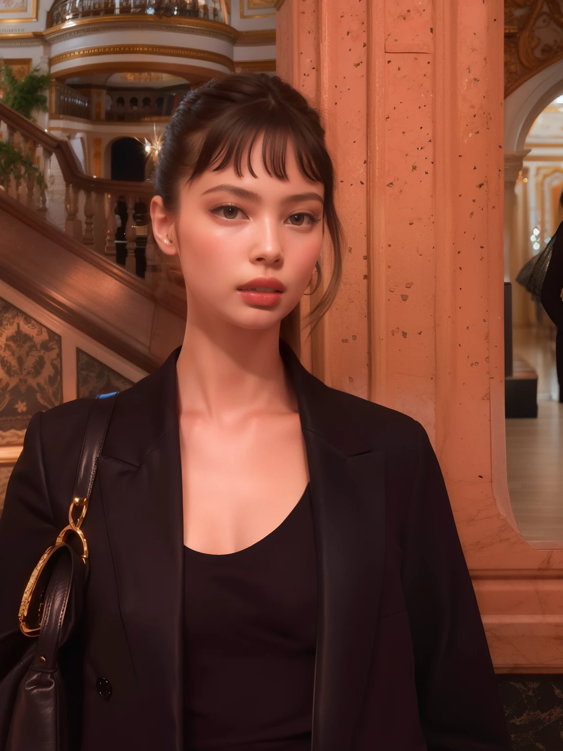 there is a woman standing in a building with a bag, Retrato de Sophie Mudd, estilo de julia razumova, Aleksandra Waliszewska, Mulher francesa de 30 anos, Anastasia Ovchinnikova, por Emma Andijewska, Alina Ivanchenko, Yelena Belova, Angelina Stroganova