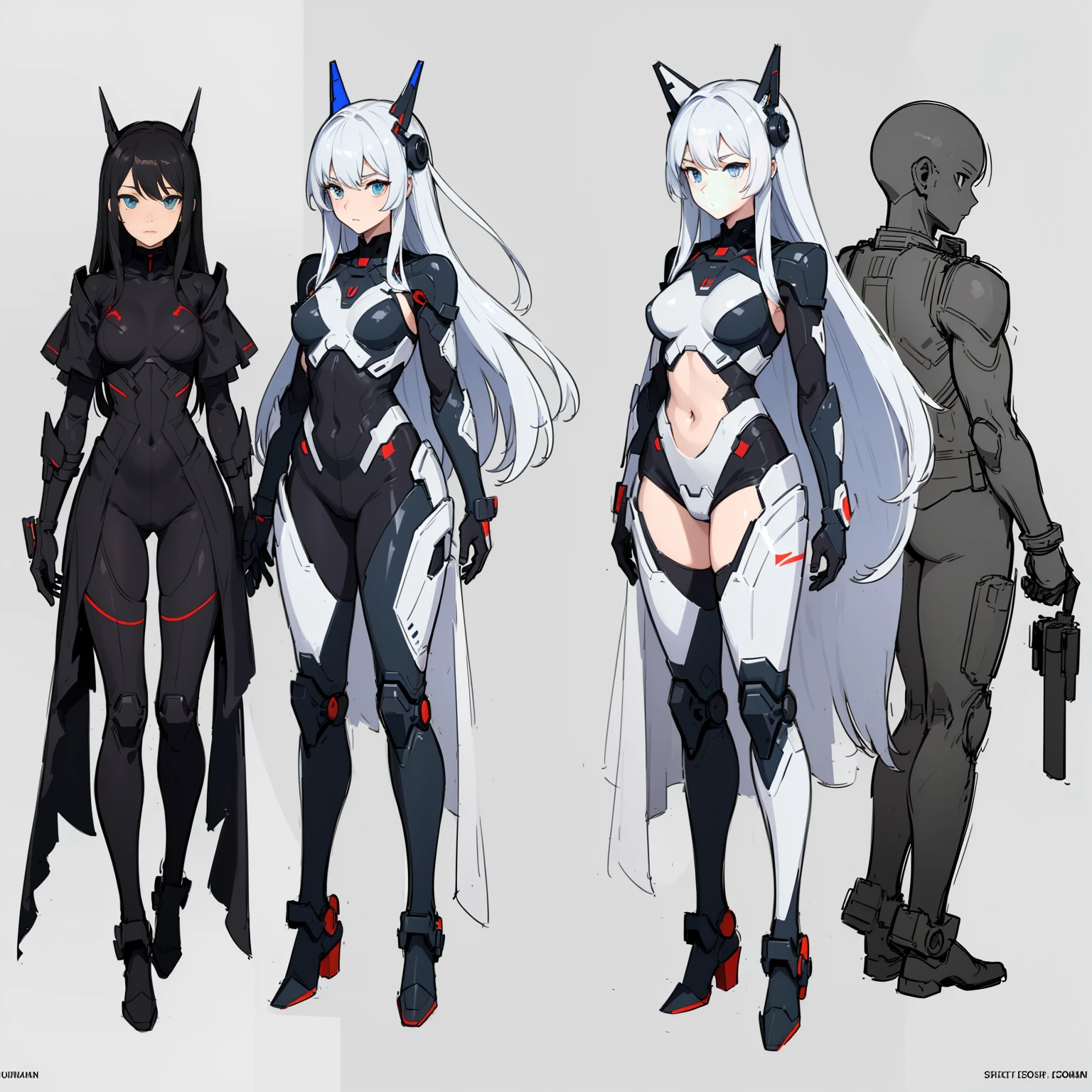 (Fox Girl, Fox Ears, Silver Hair, Fox Makeup, One Girl, Long Hair, Alone on the screen, dark skin:1.6), (mecha musume, Machinery Parts,Robot Joints, White and red clothes, Full body mechanical suit:1.8), (Body measurements are 75-60-75!, Young girl body, Small breasts, Proudly, Standing posture, slender, muscle:1.9), Avatar, face, lewd face, Dominant representation, naughty face, Uplifting, Skin Texture, outside, ruins, Ruined City, Broken Building, There are no people