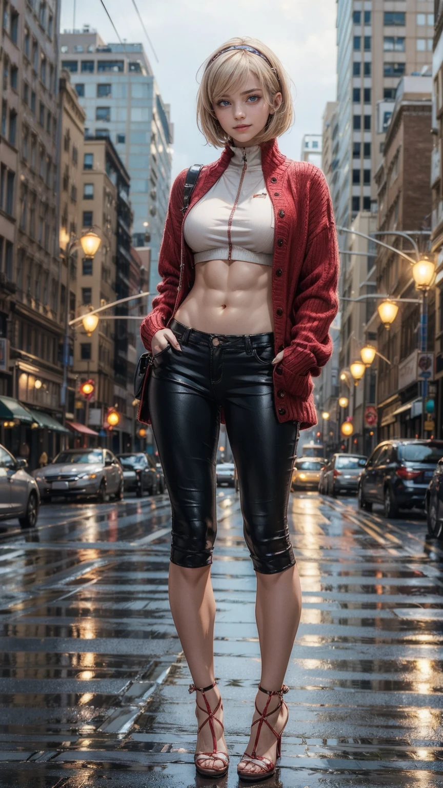 (masterpiece, HI quality: 1.1) 1girl full body standing good face, nice ass, hairstyle: braid, Color Hair: WHITE long hair, Blindfolded: NO EYES, Skin: White (porcelain skin, sparkly skin), muscular, thighs, Mature woman, Abs, looks at the viewer smiling, extremely huge breasts, maternal, chest cover with clothes (Yor Forger - Spy x Family)