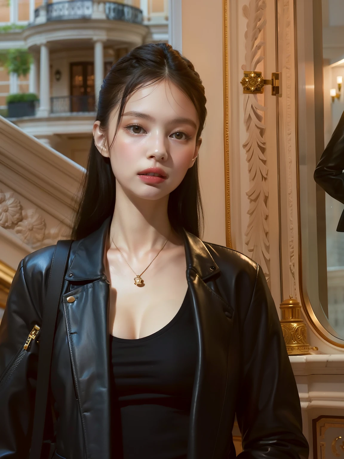 there is a woman standing in a building with a bag, Retrato de Sophie Mudd, estilo de julia razumova, Aleksandra Waliszewska, Mulher francesa de 30 anos, Anastasia Ovchinnikova, por Emma Andijewska, Alina Ivanchenko, Yelena Belova, Angelina Stroganova