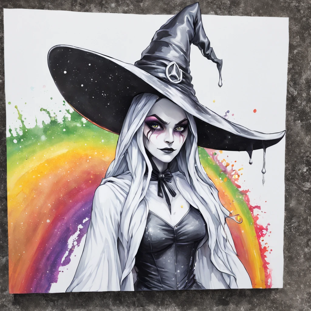 White Rainbow Witch Pyrethra in spray paint art style