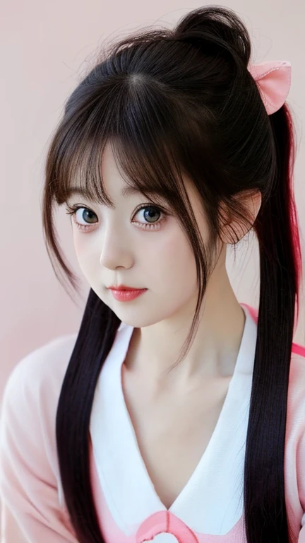 anime girl with ponytails and a bow making the peace sign, kawaii realistic portrait, realistic cute girl painting, cute anime girl, cute digital art, adorable digital painting, realistic anime 3 d style, cute anime girl portrait, cute portrait, cute detailed digital art, portrait of cute anime girl, cute kawaii girl, portrait anime girl, ruan cute vtuber