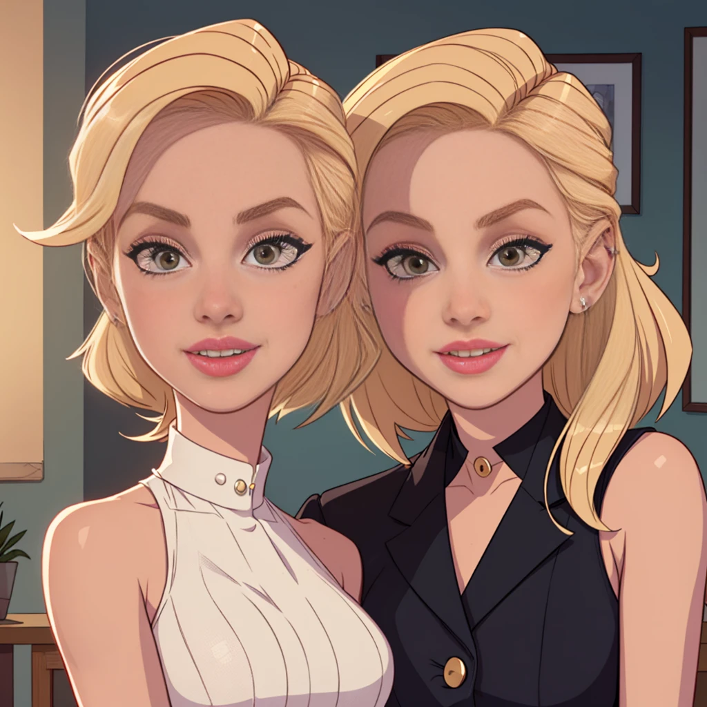 (best quality,4k,8k,highres,masterpiece:1.2),ultra-detailed,(realistic,photorealistic,photo-realistic:1.37),portrait of european girl,(beautiful,attractive,striking) face,(upper body,shoulders),(hair,locks) falling over one eye,(medium sidecut),(blonde,light-colored) hair,sharp focus,(black,business) suit, (elegant,formal),(confident,graceful),subtle smile, (piercing,intense) eyes, (delicate,feminine) features,(vivid,eye-catching) colors,sleek and professional appearance,vibrant lighting, (soft,subtle) shadows,subtle hint of (warm,golden) tone,studio setting