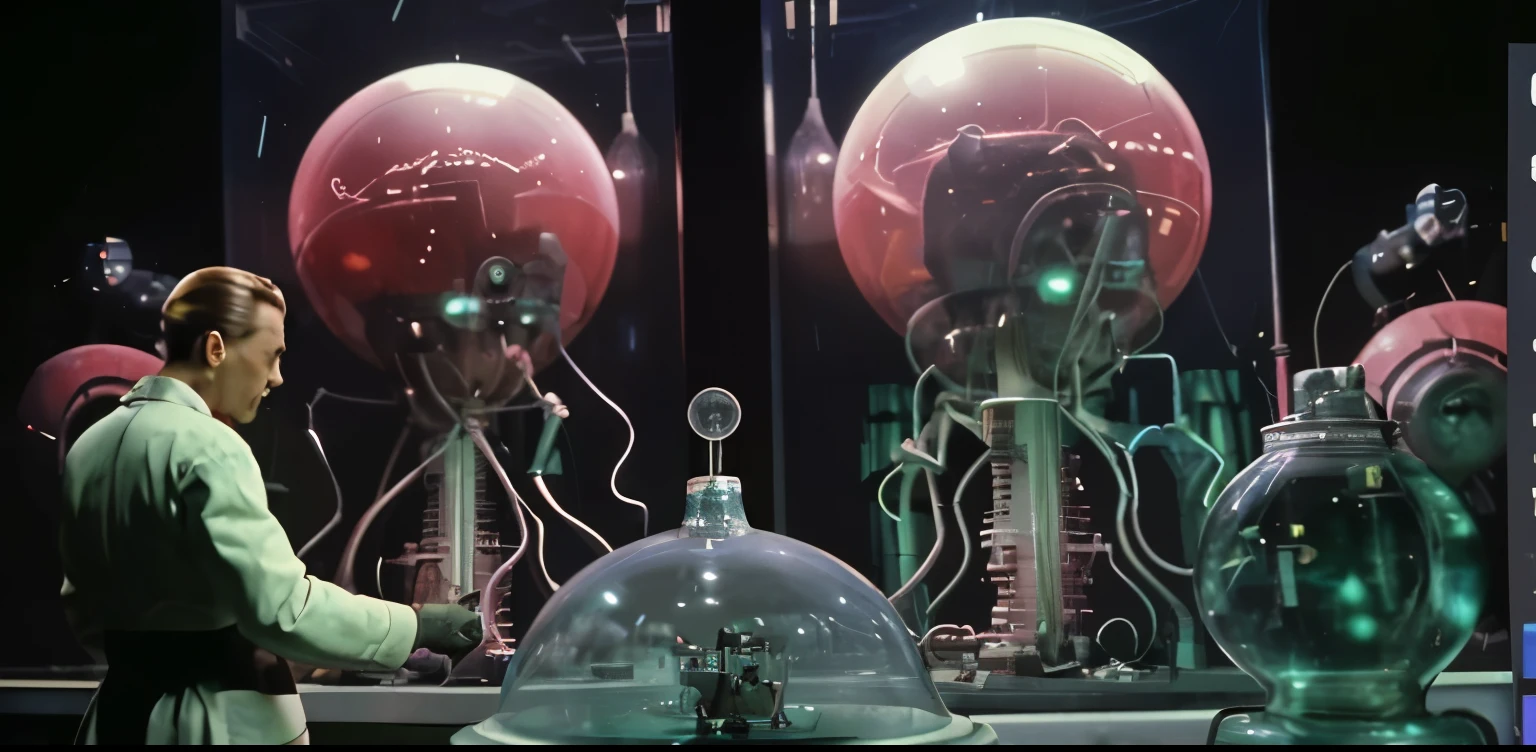 1950s scifi movie still of a scientist.