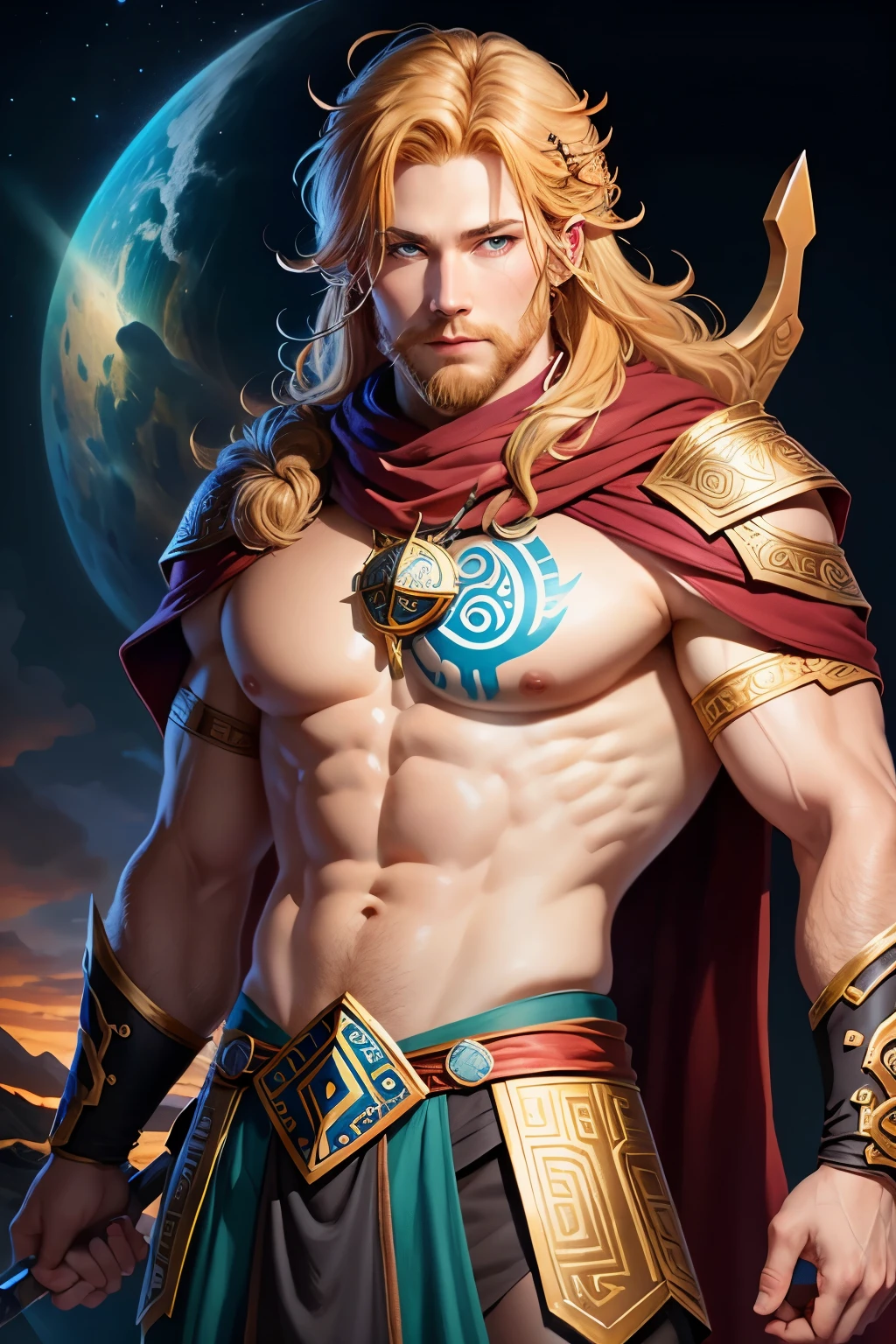 create a colorful illustration of norse god freyr